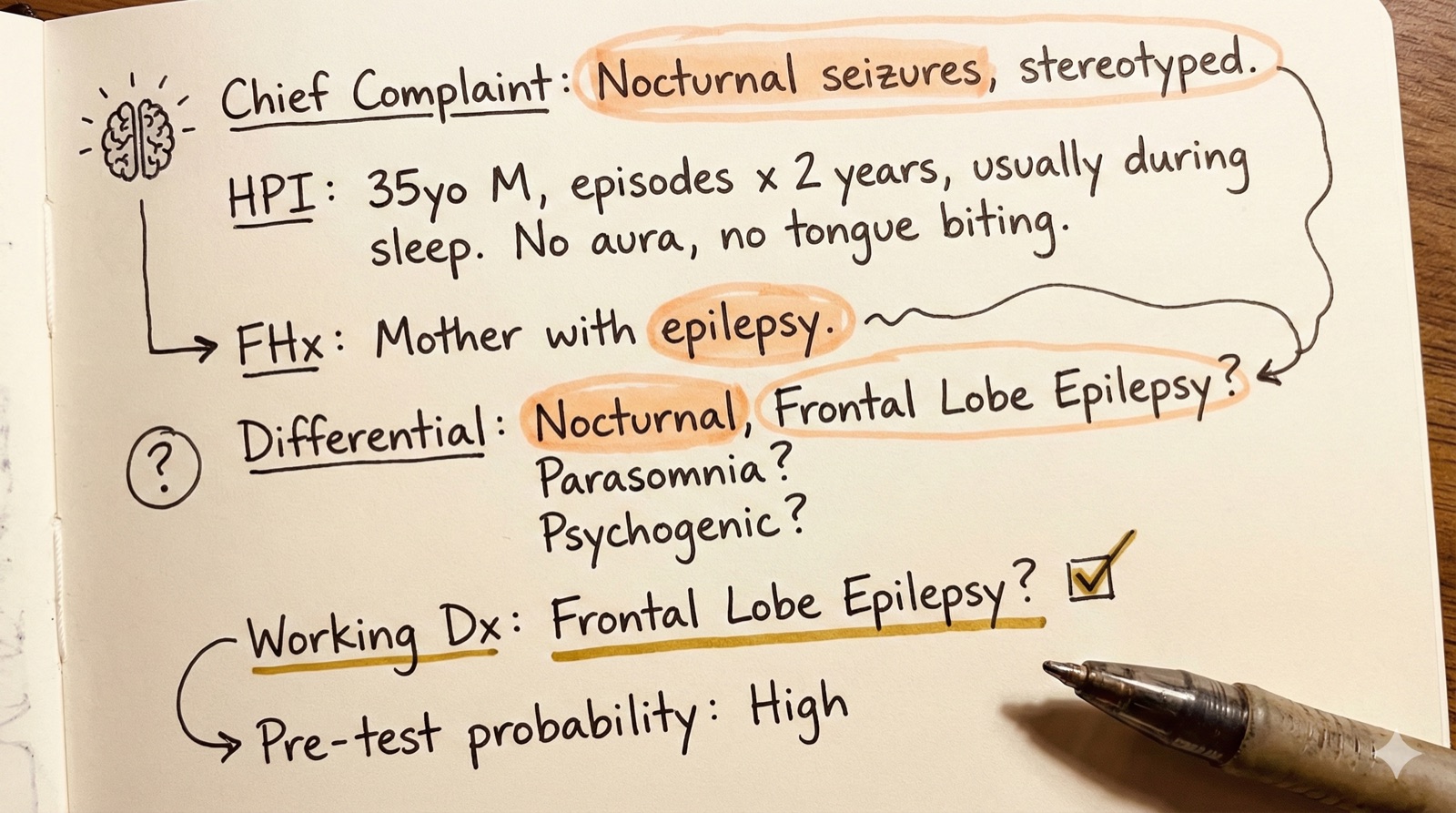 Illustration of a physician's clinical note as a structured record of reasoning.