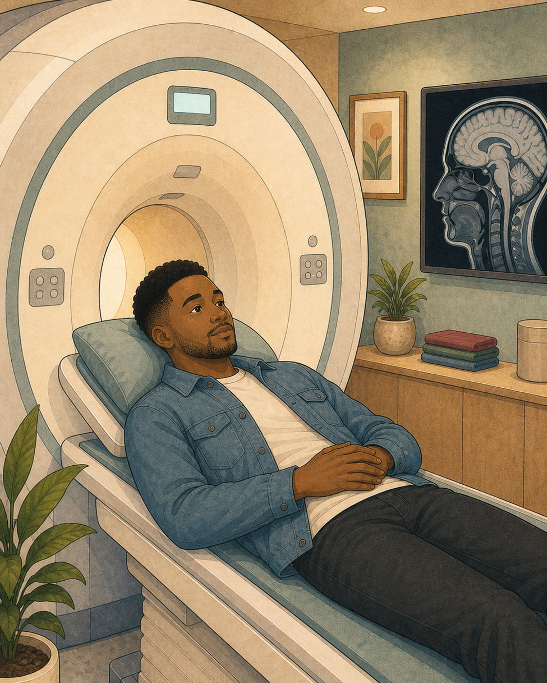 Illustration of a brain MRI scanner