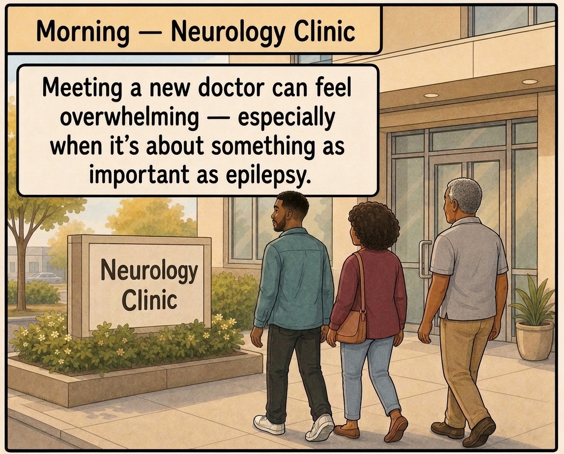 Marcus and his parents arrive at the neurology clinic on the morning of the visit