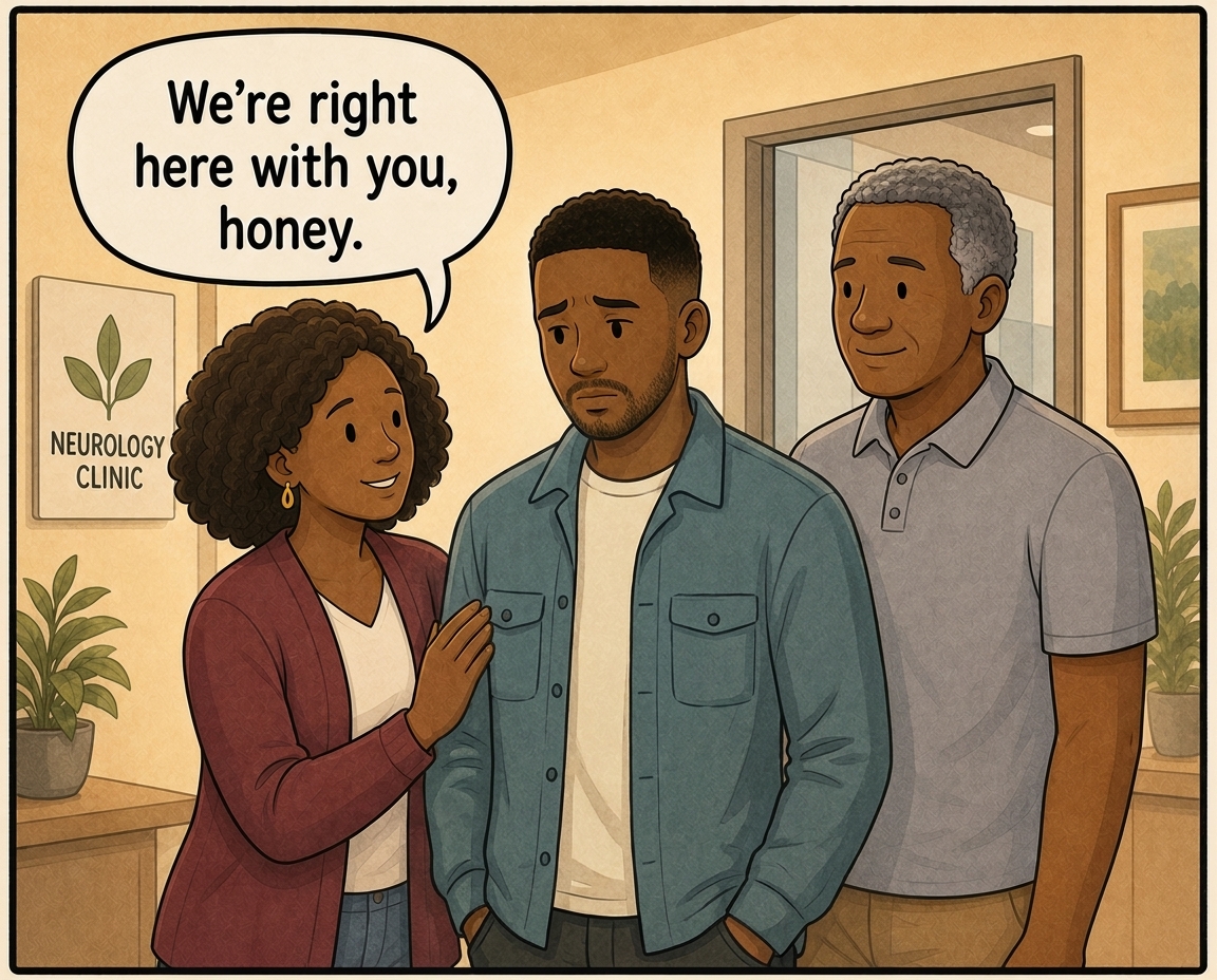 Marcus's parents reassure him that they are right there with him