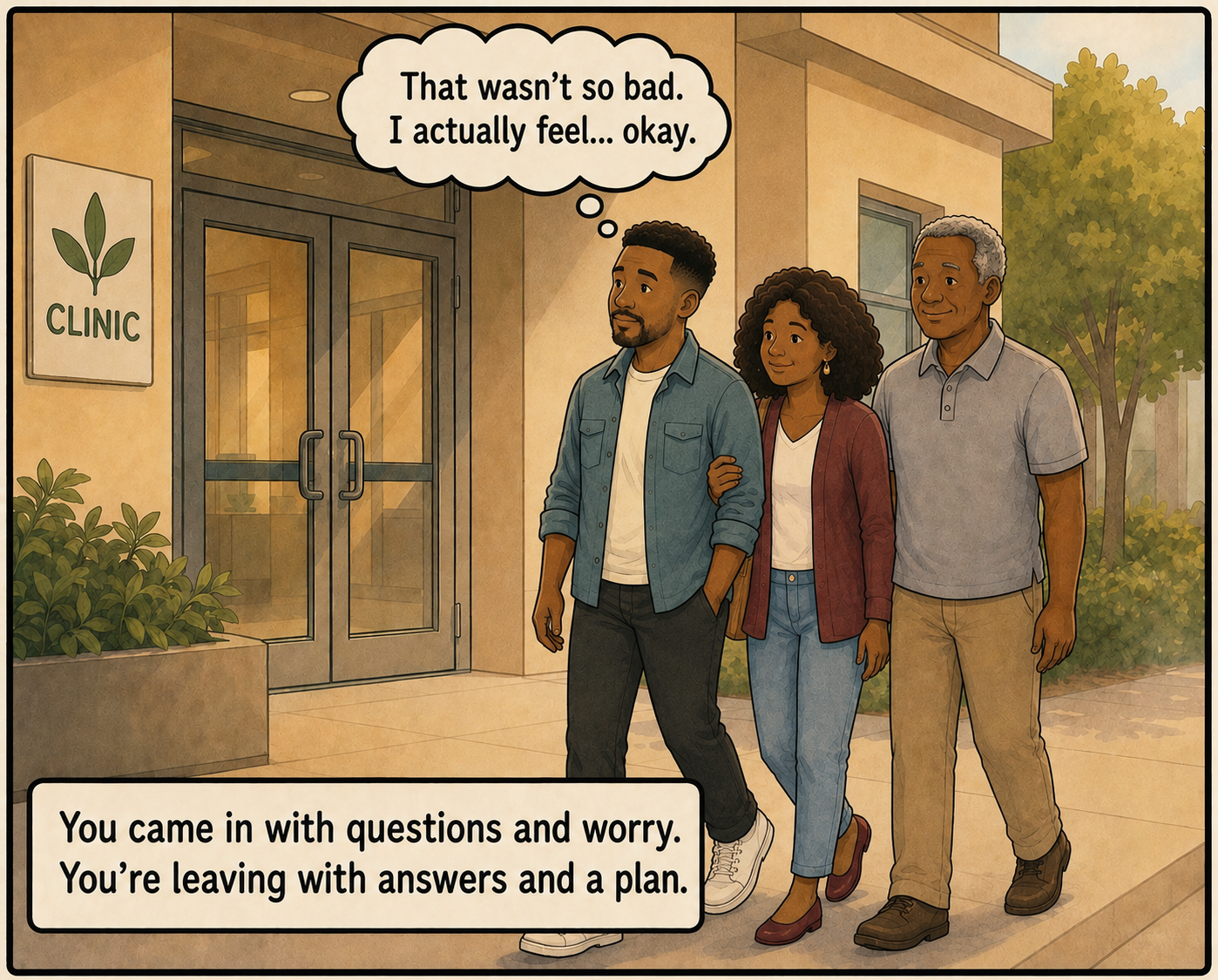 Marcus and his parents leave the clinic feeling calmer with answers and a plan
