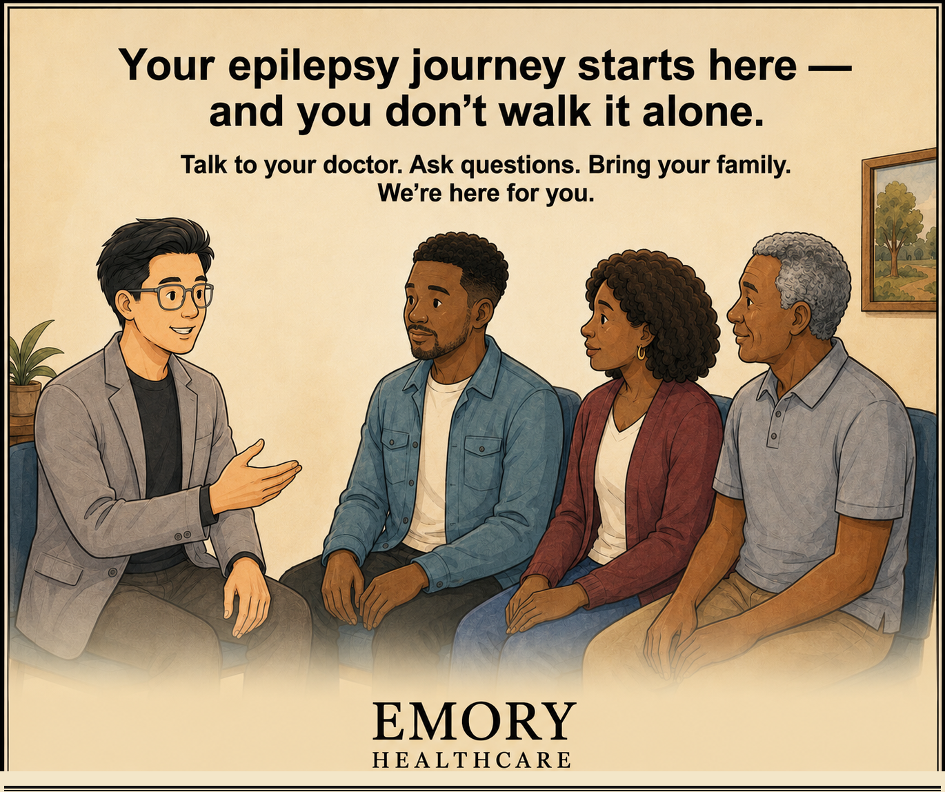 Marcus, his family, and Dr. Rehim face the reader with a closing message about not walking the epilepsy journey alone